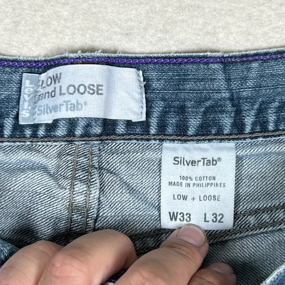 Vintage Distressed Silver Tab Low and Loose Jeans Men 33x32 Blue Medium Wash Y2K - Picture 3 of 12